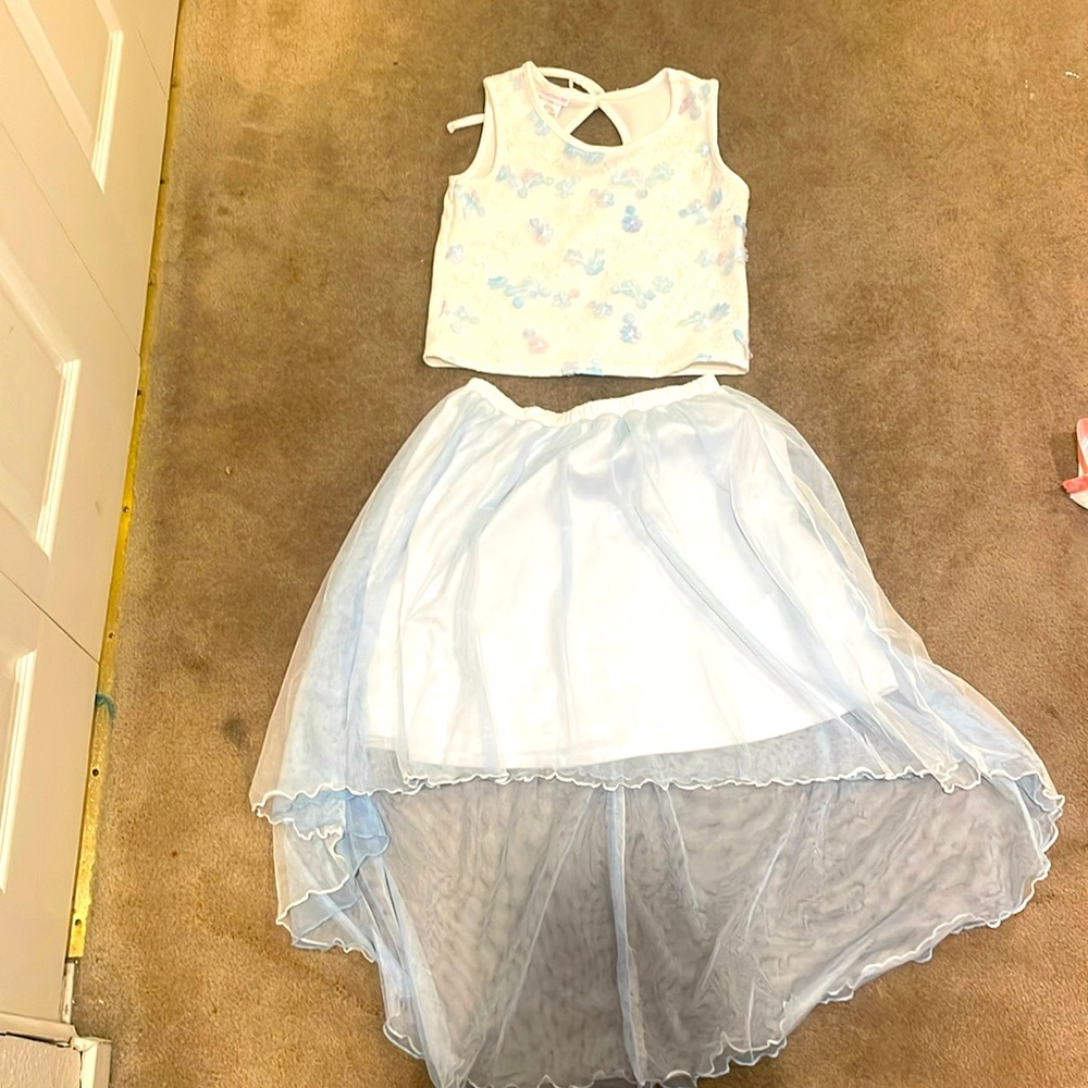 Two piece white and blue set